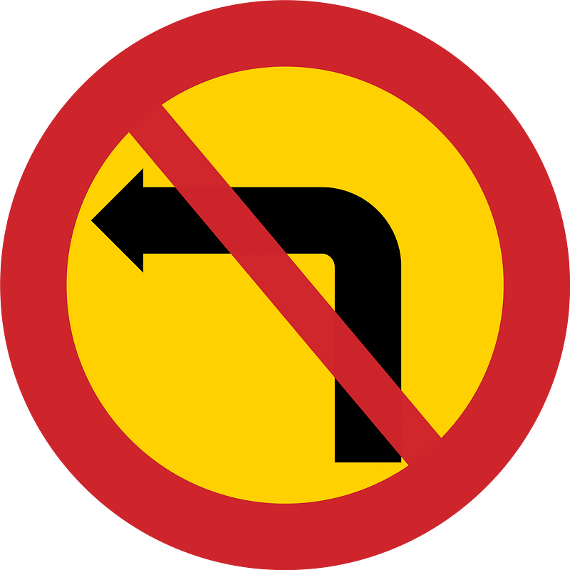No left turn sign in Sweden
