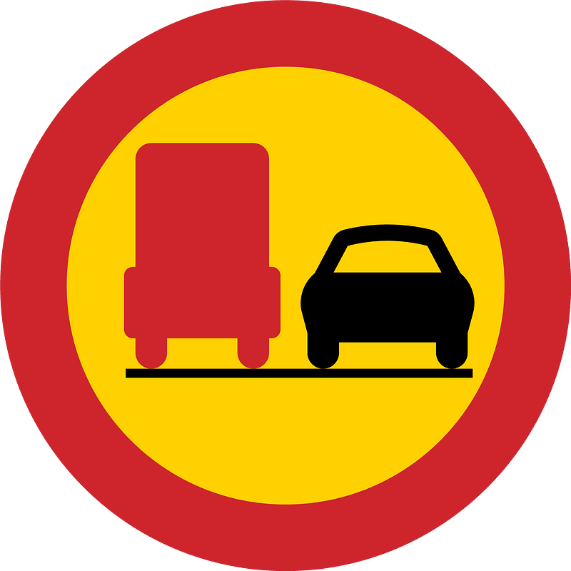 No overtaking by heavy goods vehicles sign in Sweden