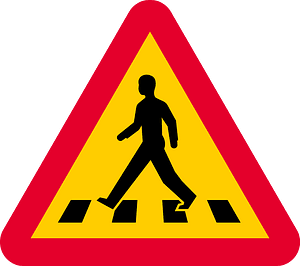 Pedestrian crossing ahead sign in Sweden