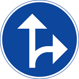 Proceed straight or turn right only sign in Sweden