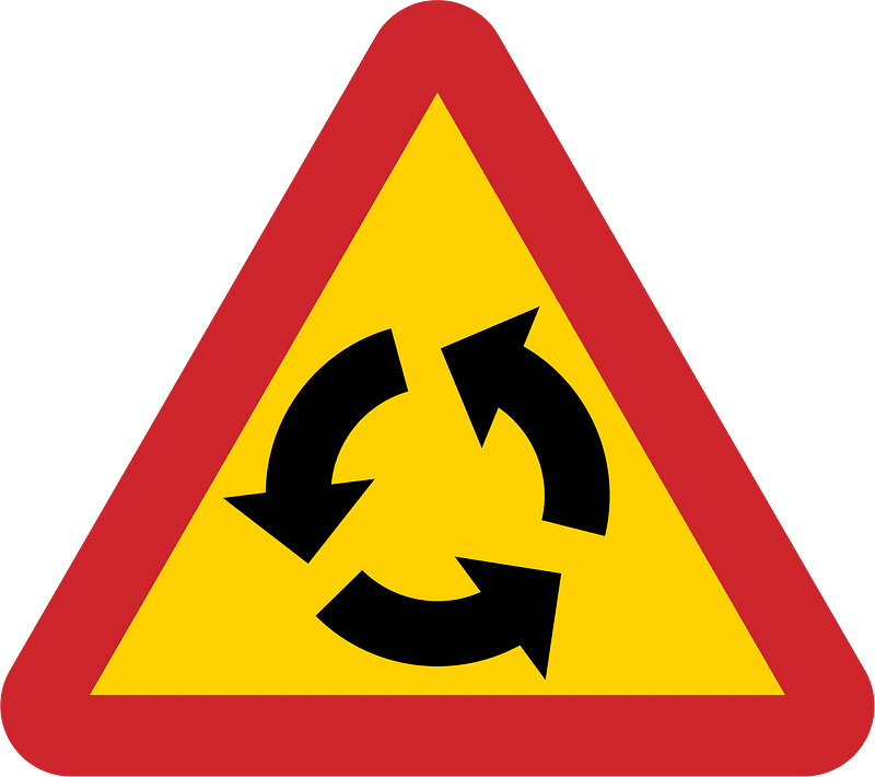 Roundabout ahead sign in Sweden