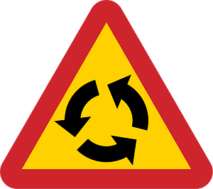 Roundabout ahead sign in Sweden