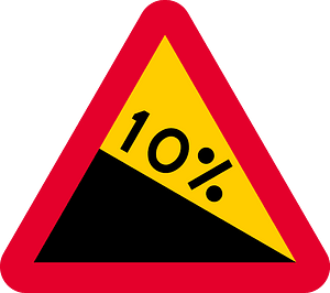 Steep descent sign in Sweden