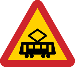 Tram crossing sign in Sweden