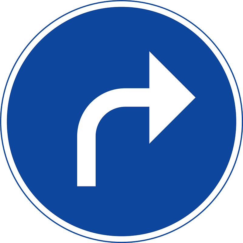 Turn right ahead only sign in Sweden