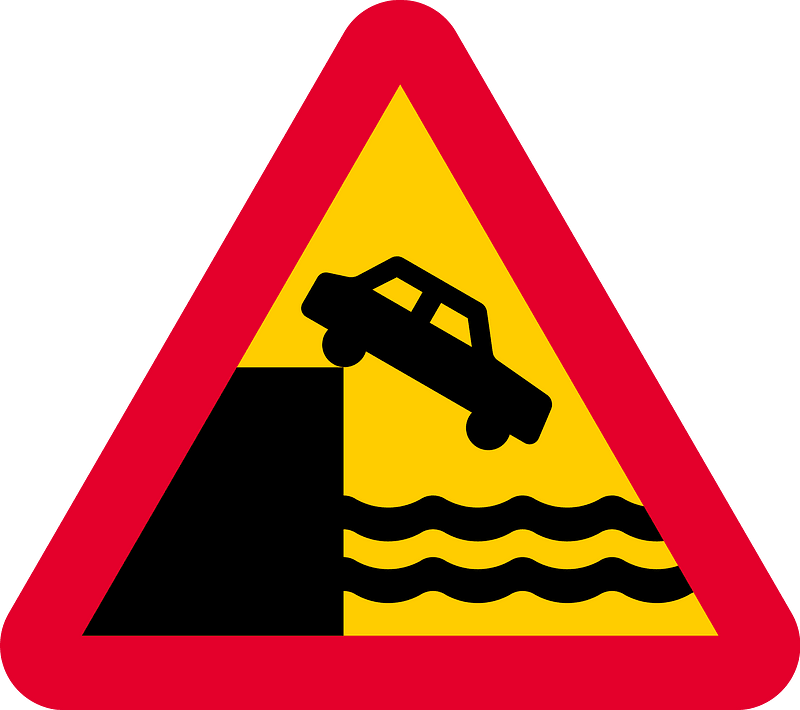 Unprotected quayside or riverbank sign in Sweden