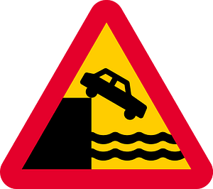 Unprotected quayside or riverbank sign in Sweden