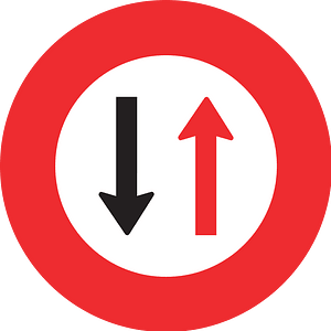 Give way to oncoming traffic sign in Switzerland