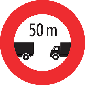 Minimum safe following distance between vehicles sign in Switzerland