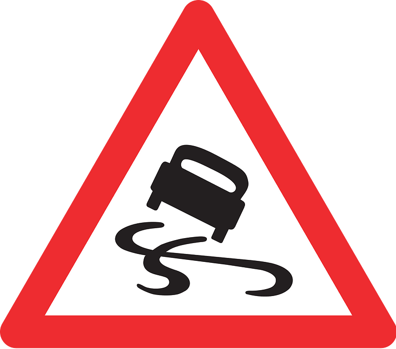 Slippery road surface sign in Switzerland