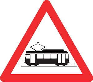 Tram crossing sign in Switzerland