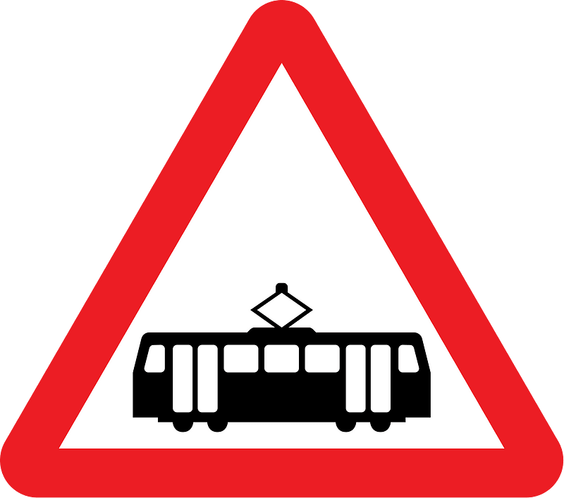 Tram crossing sign in UK