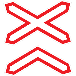 Level crossing (multiple tracks) sign in Ukraine