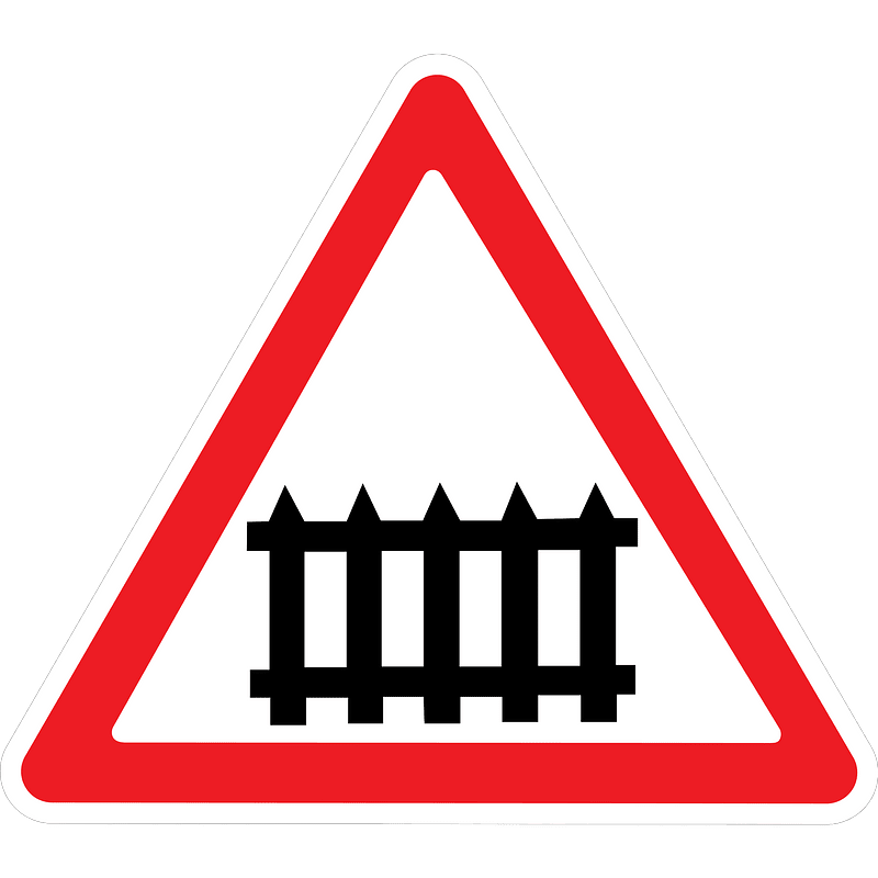 Level crossing with barriers ahead sign in Ukraine