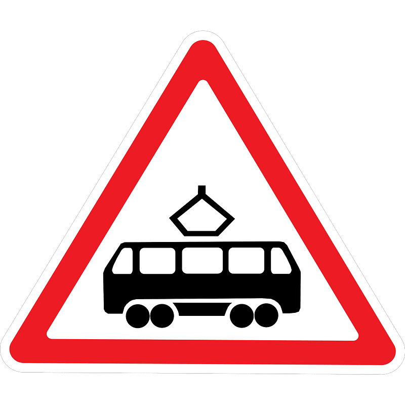 Tram crossing sign in Ukraine