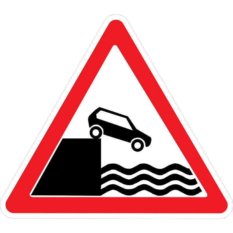 Unprotected quayside or riverbank sign in Ukraine