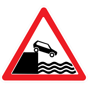 Unprotected quayside or riverbank sign in Ukraine