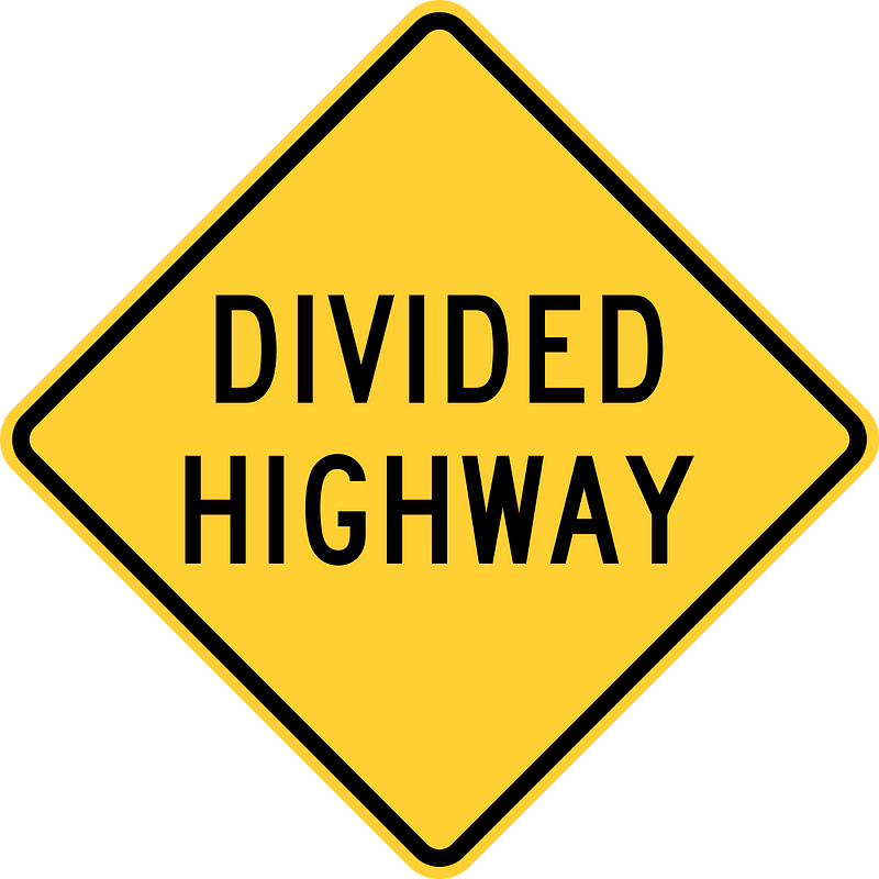 Divided highway ahead sign in United States