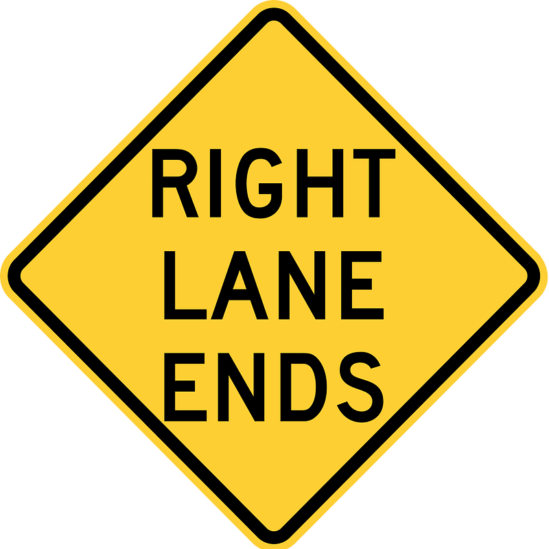 Lane ends ahead sign in United States