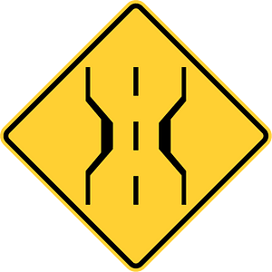 Narrow bridge ahead sign in United States