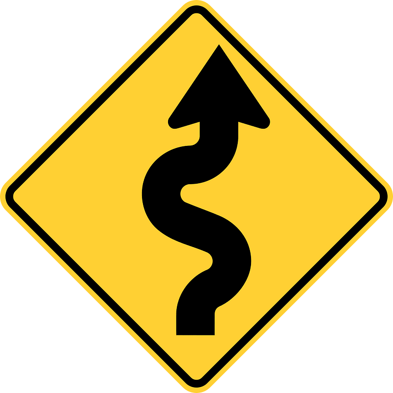 Series of curves ahead sign in United States
