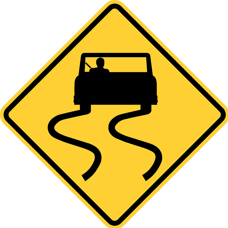 Slippery road surface sign in United States