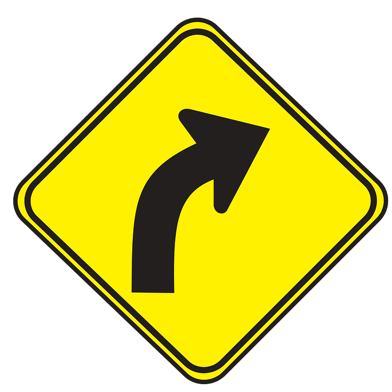 Gentle curve ahead sign in Uruguay