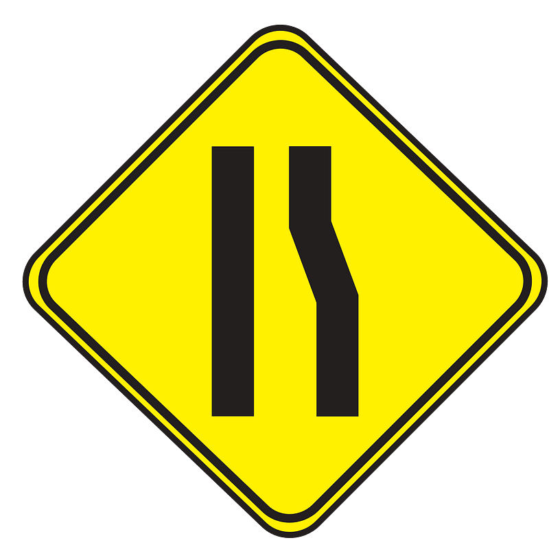 Lane ends ahead sign in Uruguay