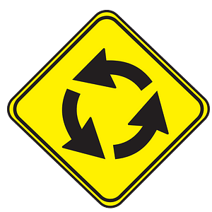 Roundabout ahead sign in Uruguay