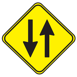 Two-way traffic ahead sign in Uruguay