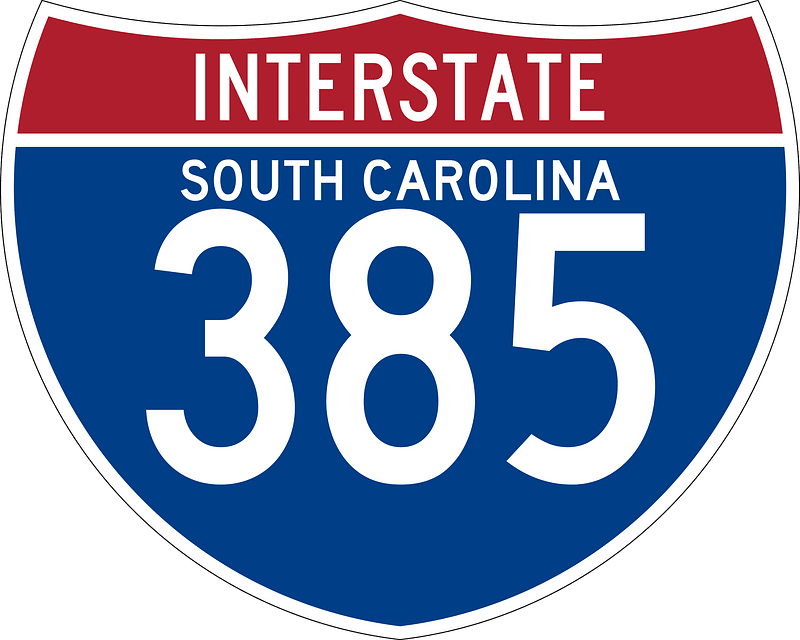 Interstate 385 South Carolina sign