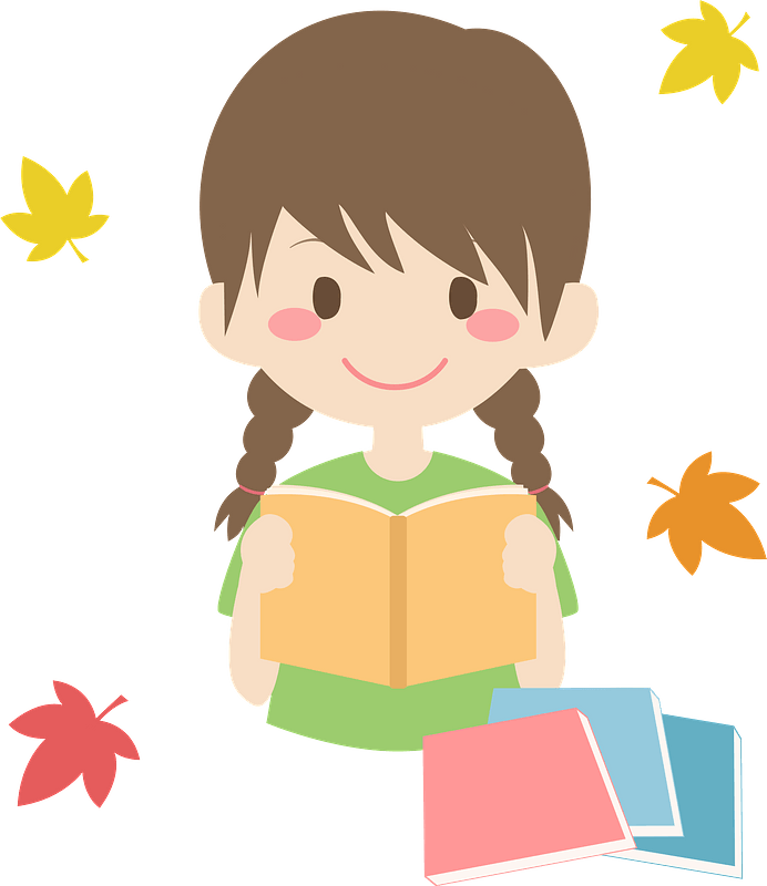 Girl is Reading Books in Autumn Leaves