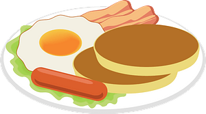Breakfast of Pancakes, Fried Egg, Sausage, Bacon
