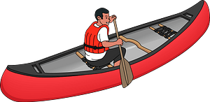 Man is Paddling a Canoe