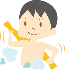 Boy is Washing His Body