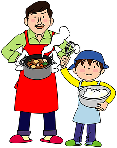 Father and Son are Cooking 