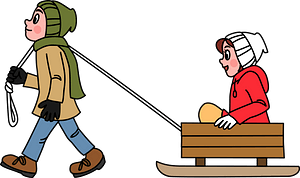 Man is Pulling Woman on a Sled