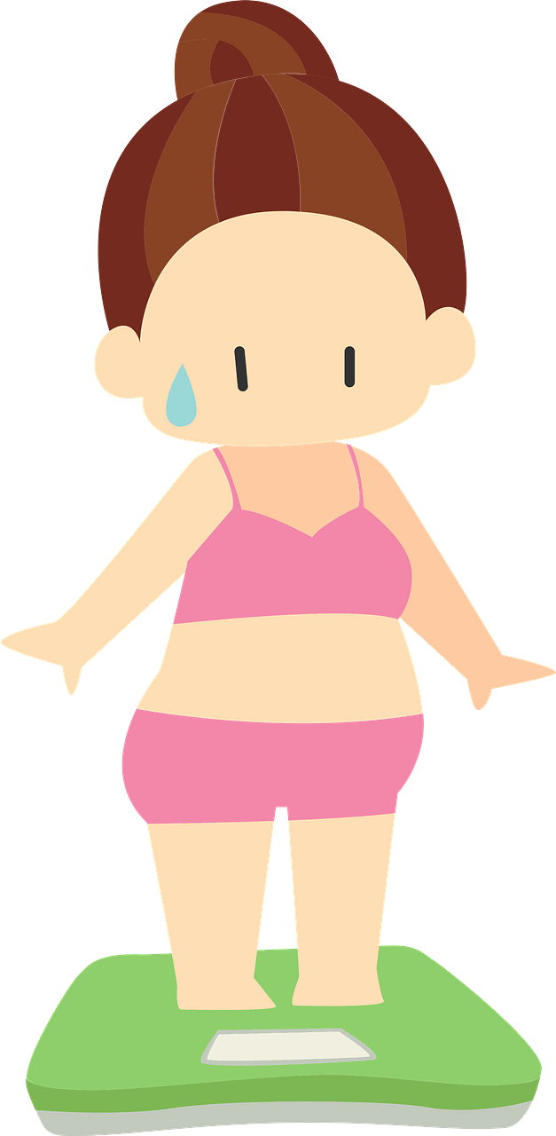 (Betty) Fat Woman is Weighing Herself on a Scale
