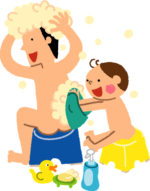 Father and Son are Bathing