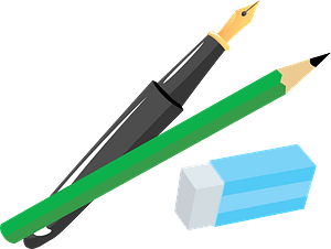 Fountain Pen, Pencil, and Eraser
