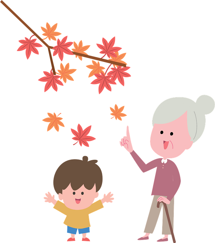Grandomother and Grandson Autumn Maple