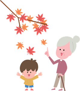 Grandomother and Grandson Autumn Maple