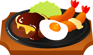 Hamburg and Fried Prawn Meal