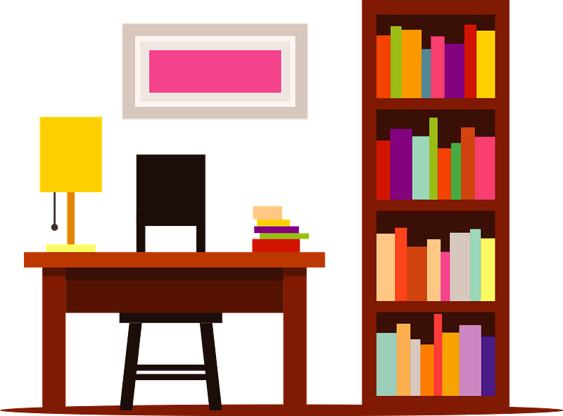 Home Library with Desk and Bookshelf