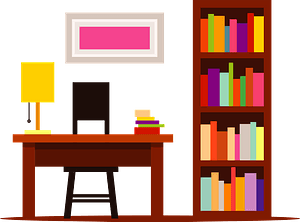 Home Library with Desk and Bookshelf