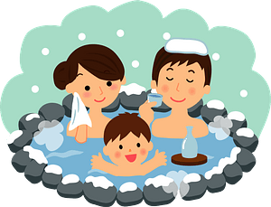 Family is Relaxing in a Hot Spring