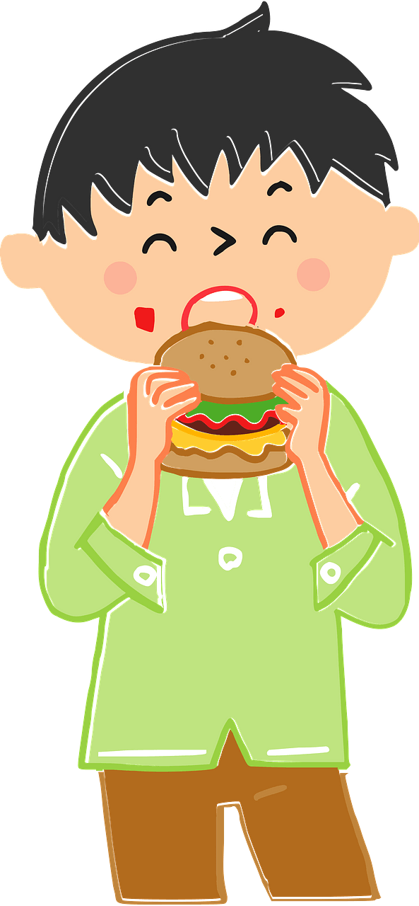 Man is Eating a Hamburger