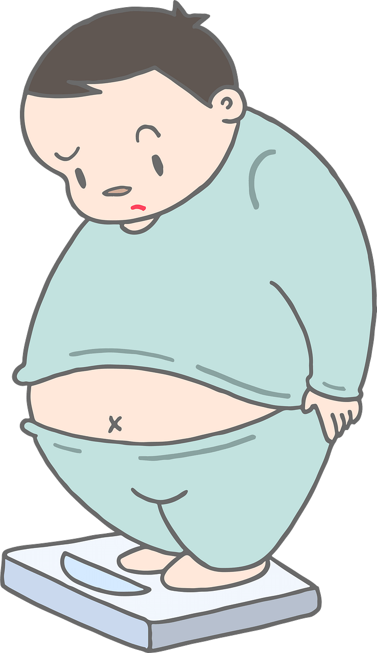 Fat Man is Weighing Himself on a Scale