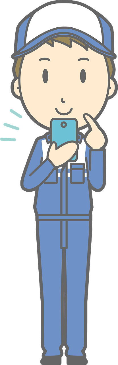 (Todd) Mechanic Man is Looking at His Smartphone
