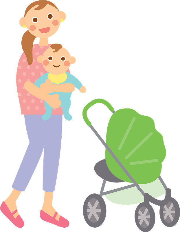 Mother is Pushing Baby Buggie